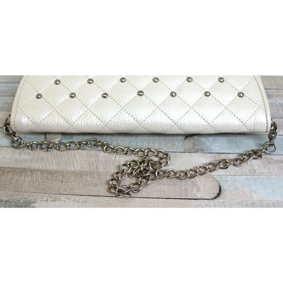Arrow QUILTED STUDS PEARL IVORY GENUINE LEATHER FLAP SHOULDER BAG PURSE CLUTCH - Picture 5 of 8